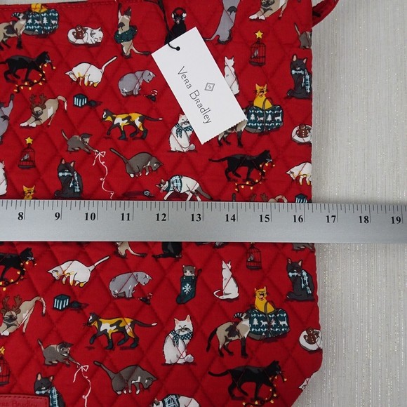 Vera Bradley Tote Holiday Cats Factory Style Essential Red Signature Cotton New - Picture 10 of 12